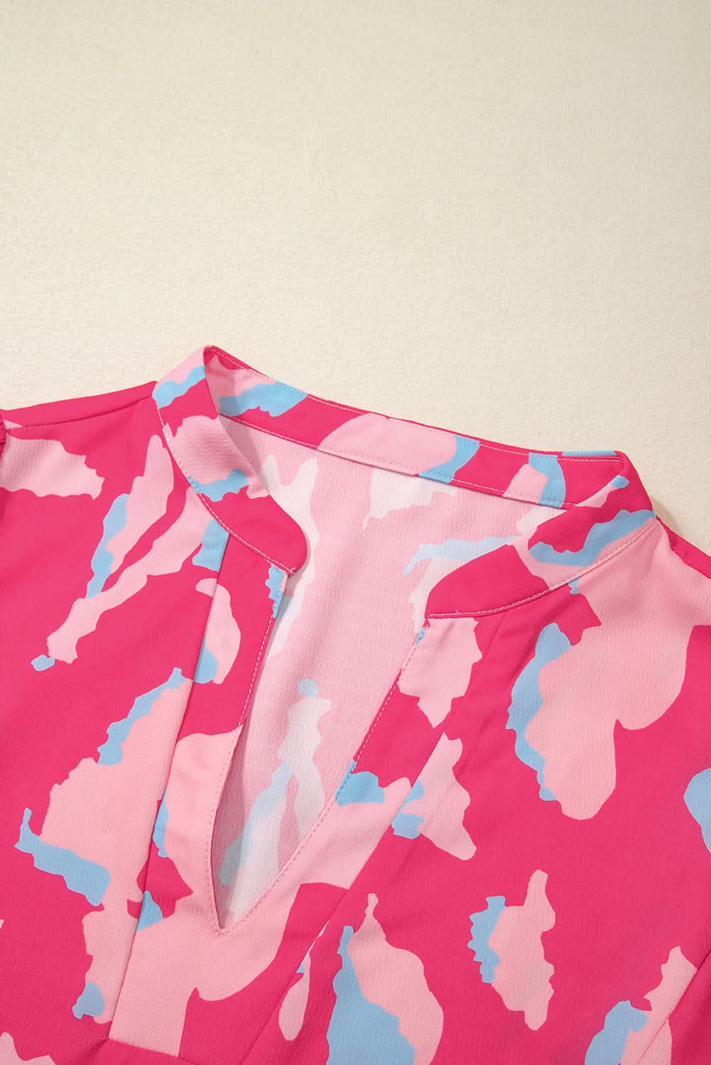 Rose Abstract Print Smocked Puff Sleeve V Neck Blouse - Love Salve